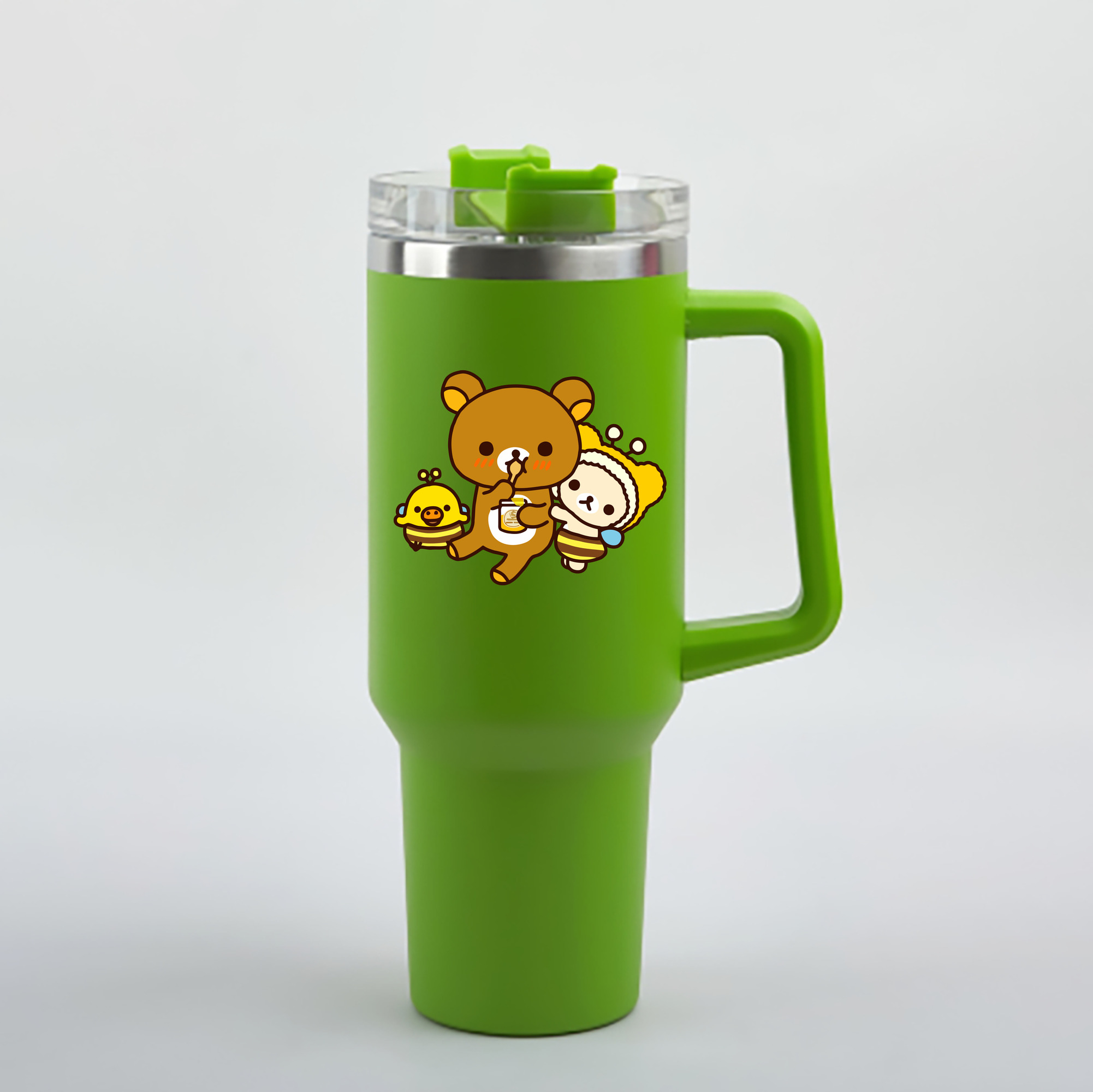 （画像用） リラックマ リラックマ キイロイトリ Rilakkuma Korilakkuma Kiiroitori 1200mL車用タンブラー - クリスタルステッカー（プラスチックストロー付き）